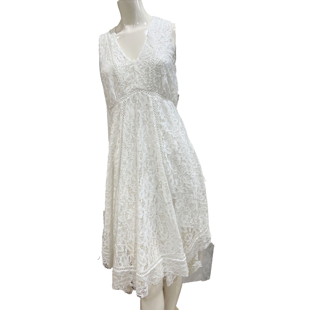 Just Taylor Size 8 Woman's White Lace Sleeveless Asymmetrical Dress